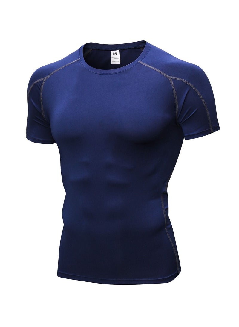 Men Quick Dry Breathable Elastic T-Shirt Dark Blue