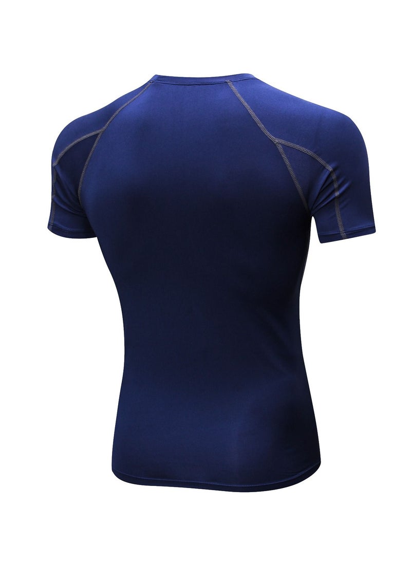 Men Quick Dry Breathable Elastic T-Shirt Dark Blue