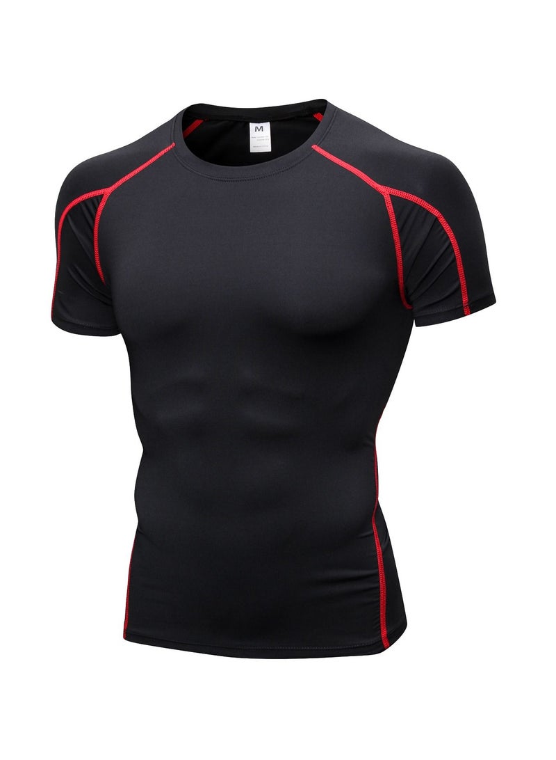 Men Quick Dry Breathable Elastic T-Shirt Black/Red