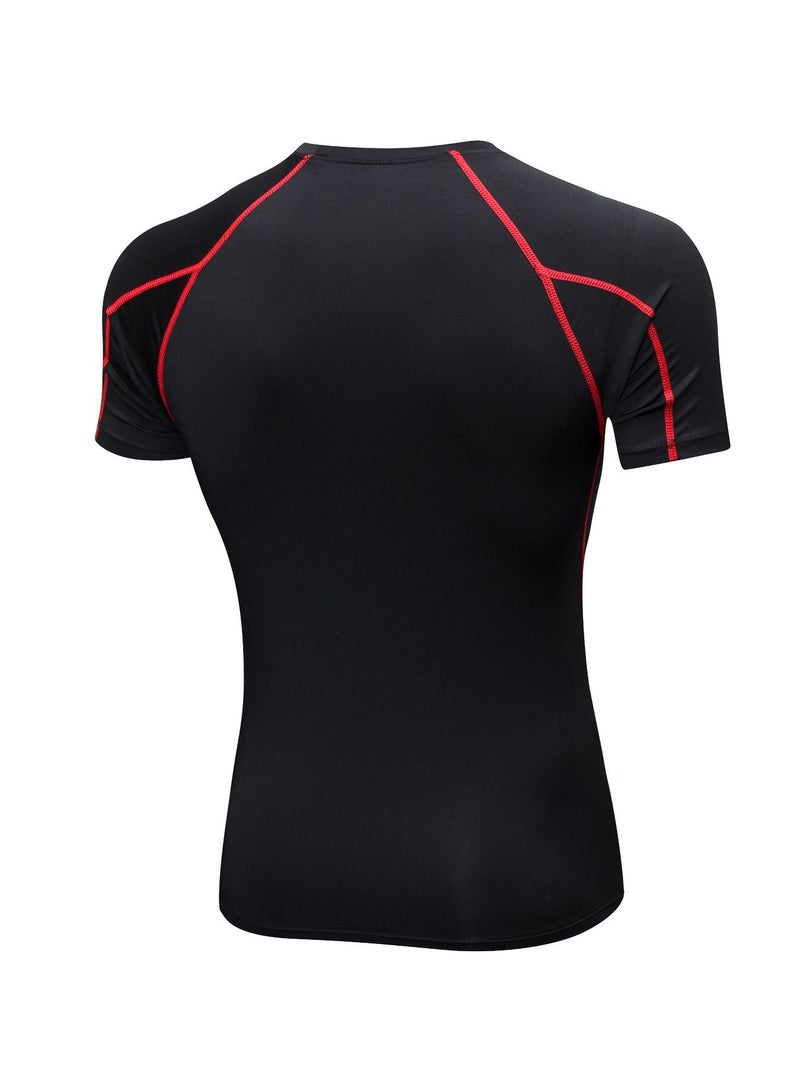 Men Quick Dry Breathable Elastic T-Shirt Black/Red