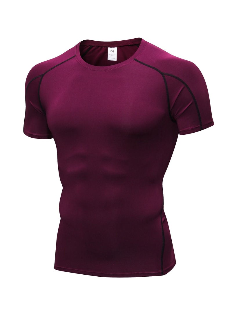 Men Quick Dry Breathable Elastic T-Shirt Burgundy