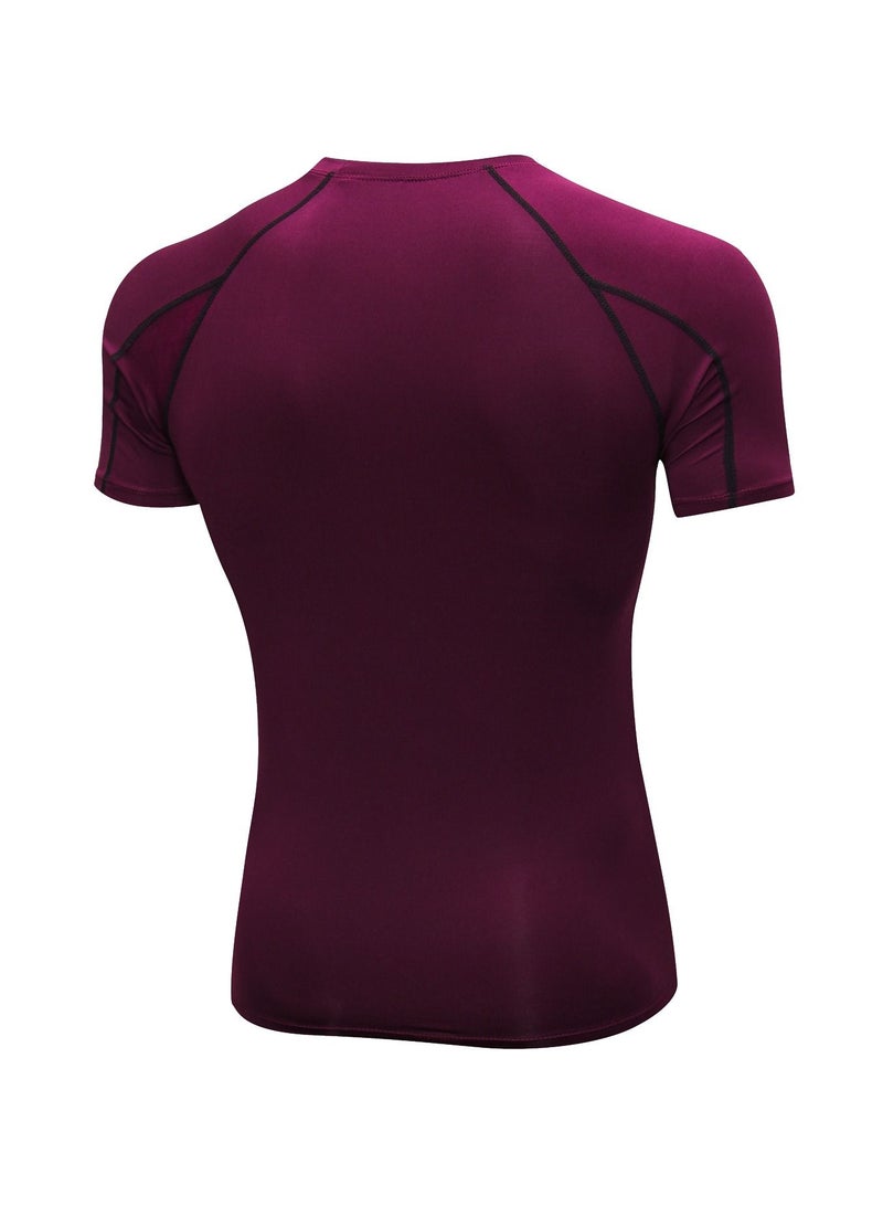 Men Quick Dry Breathable Elastic T-Shirt Burgundy