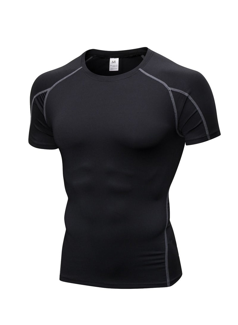 Men Quick Dry Breathable Elastic T-Shirt Black/Grey