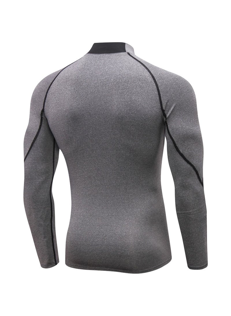 Men Quick Dry Breathable Long Sleeve Shirt Grey/Black