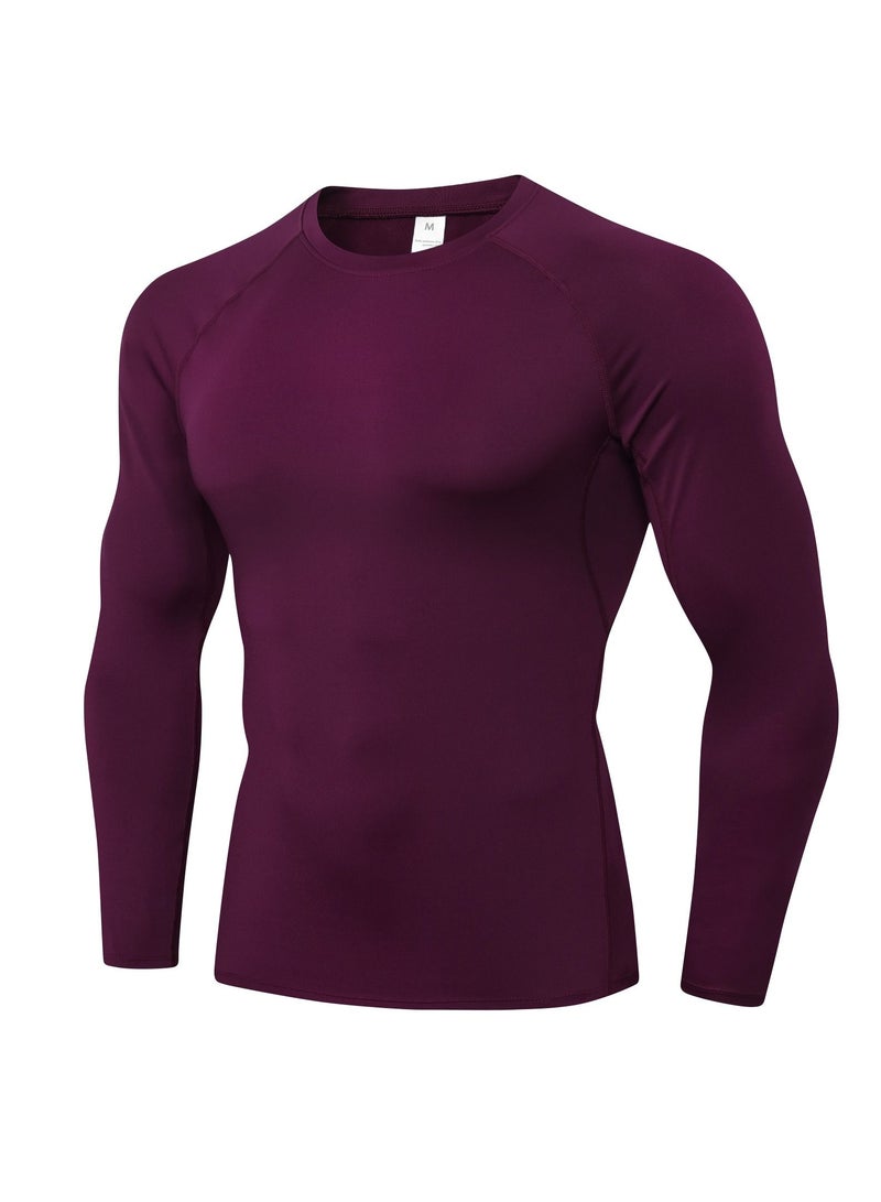 Men Quick Dry Breathable Long Sleeve Shirt Burgundy