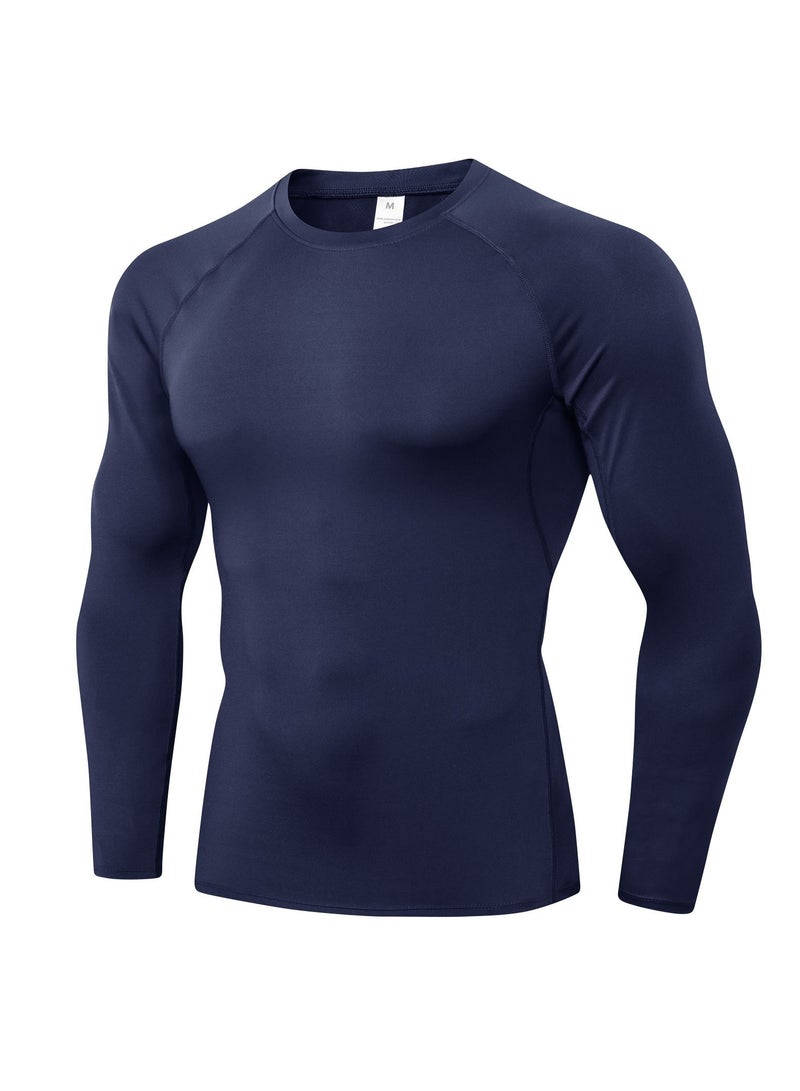 Men Quick Dry Breathable Long Sleeve Shirt Dark Blue