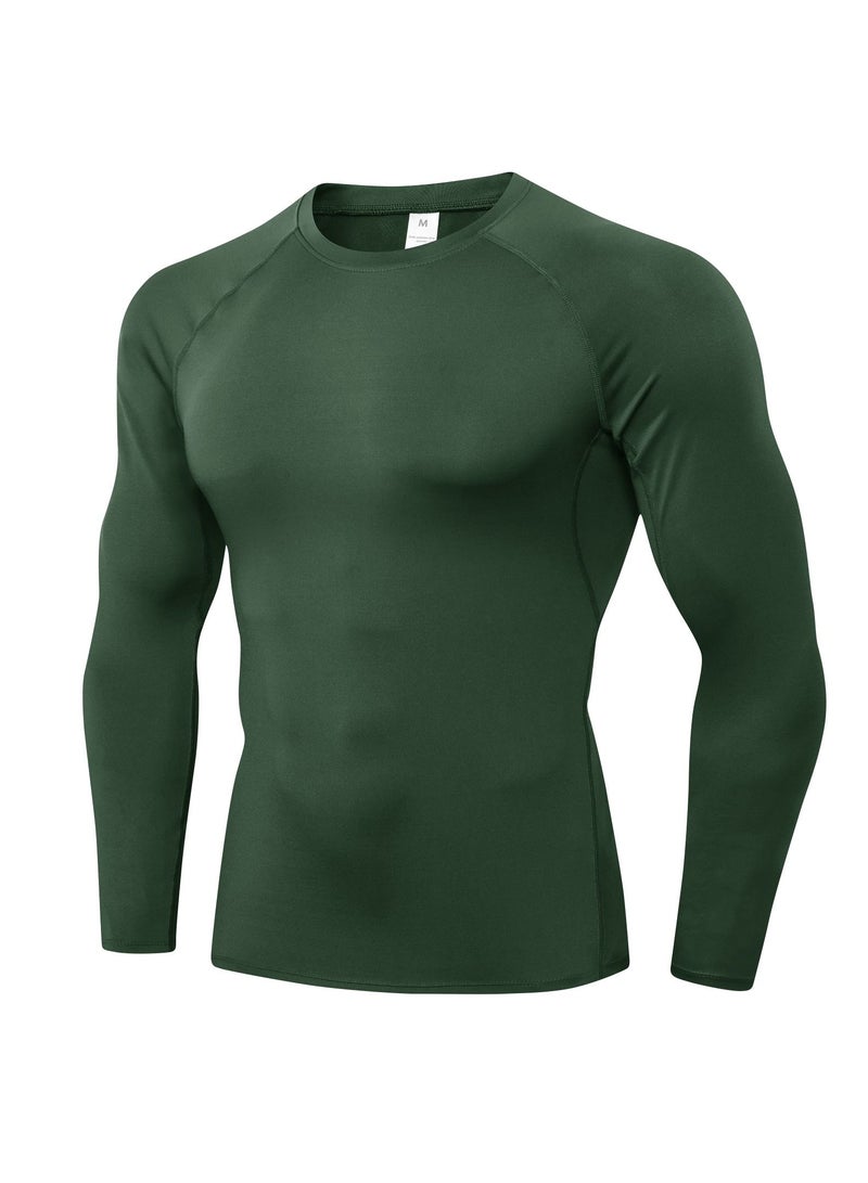 Men Quick Dry Breathable Long Sleeve Shirt Dark Green