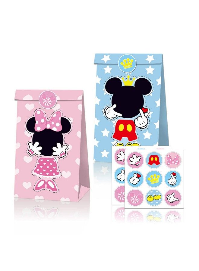 12Pcs Party Candy Bag For Mickey Minnie Mickey Minnie Theme Party Supplies Mickey Minnie Paper Candy Sack(Give Away Stickers)