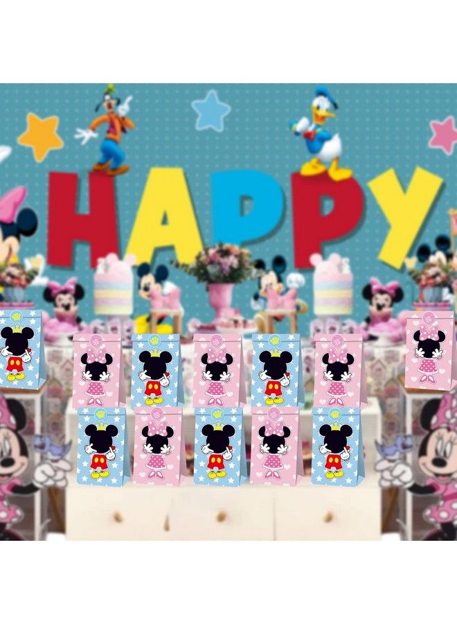 12Pcs Party Candy Bag For Mickey Minnie Mickey Minnie Theme Party Supplies Mickey Minnie Paper Candy Sack(Give Away Stickers)