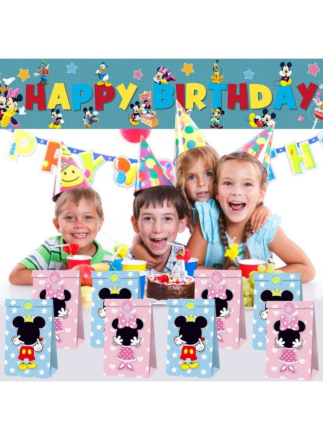 12Pcs Party Candy Bag For Mickey Minnie Mickey Minnie Theme Party Supplies Mickey Minnie Paper Candy Sack(Give Away Stickers)