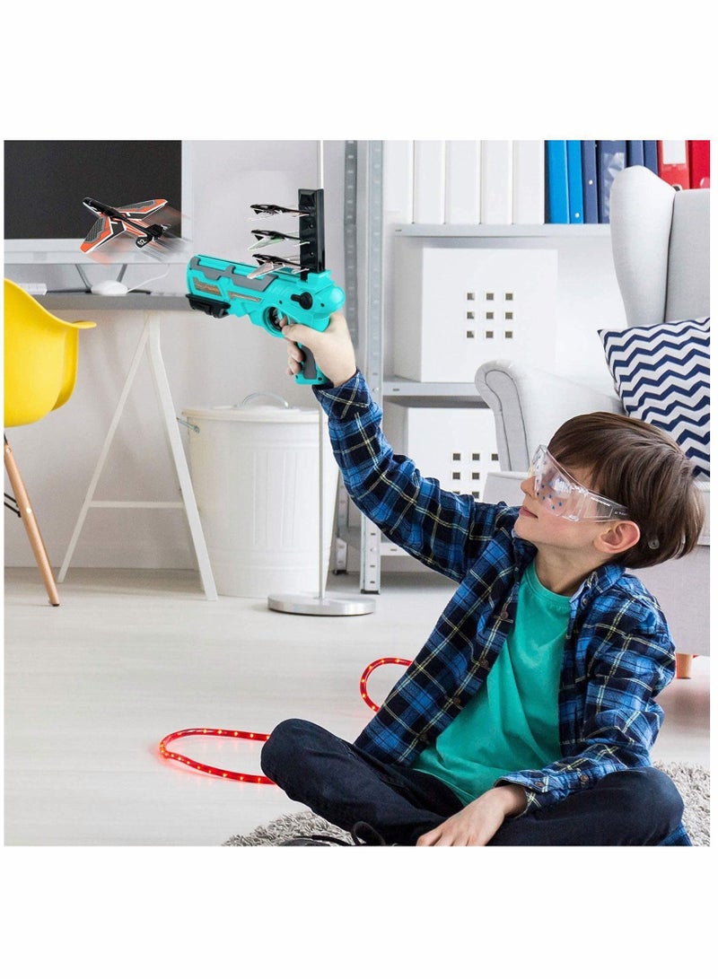 Airplane Toy 2022 New Hot Catapult Shooting Game for Kids One-Click Ejection Model Foam with 4 Pcs Glider Launcher (Blue Set)