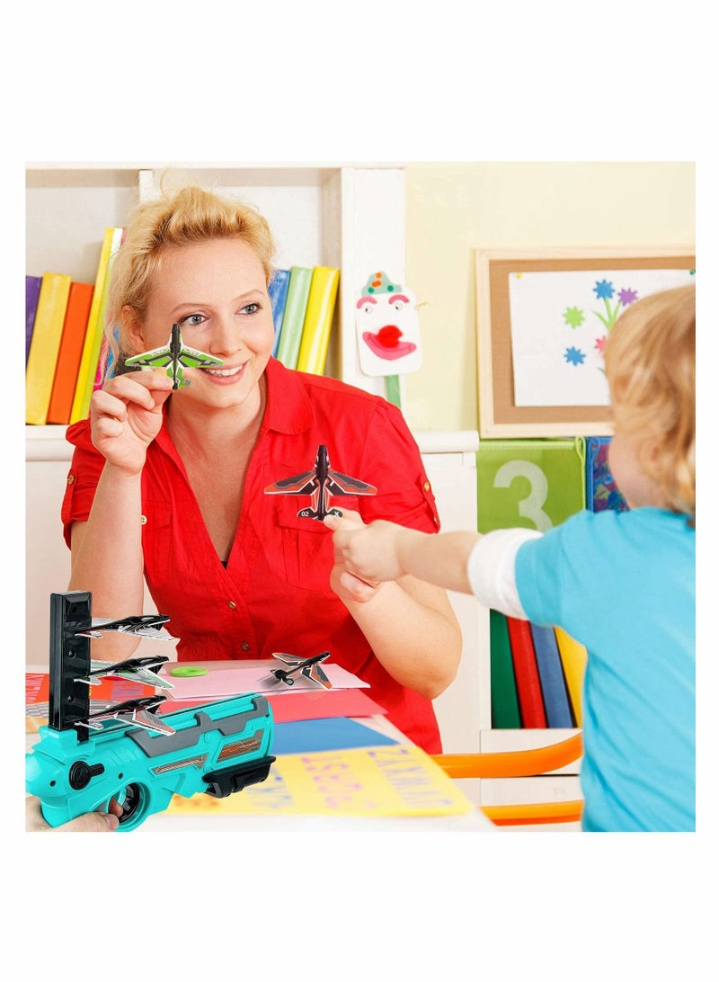 Airplane Toy 2022 New Hot Catapult Shooting Game for Kids One-Click Ejection Model Foam with 4 Pcs Glider Launcher (Blue Set)