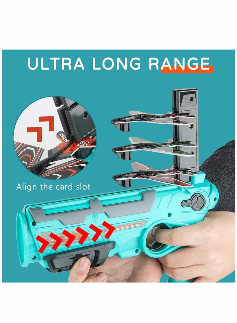 Airplane Toy 2022 New Hot Catapult Shooting Game for Kids One-Click Ejection Model Foam with 4 Pcs Glider Launcher (Blue Set)