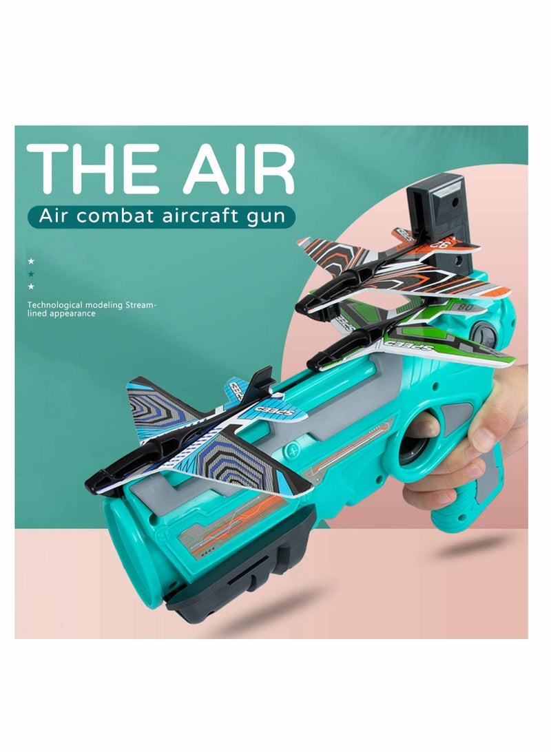 Airplane Toy 2022 New Hot Catapult Shooting Game for Kids One-Click Ejection Model Foam with 4 Pcs Glider Launcher (Blue Set)