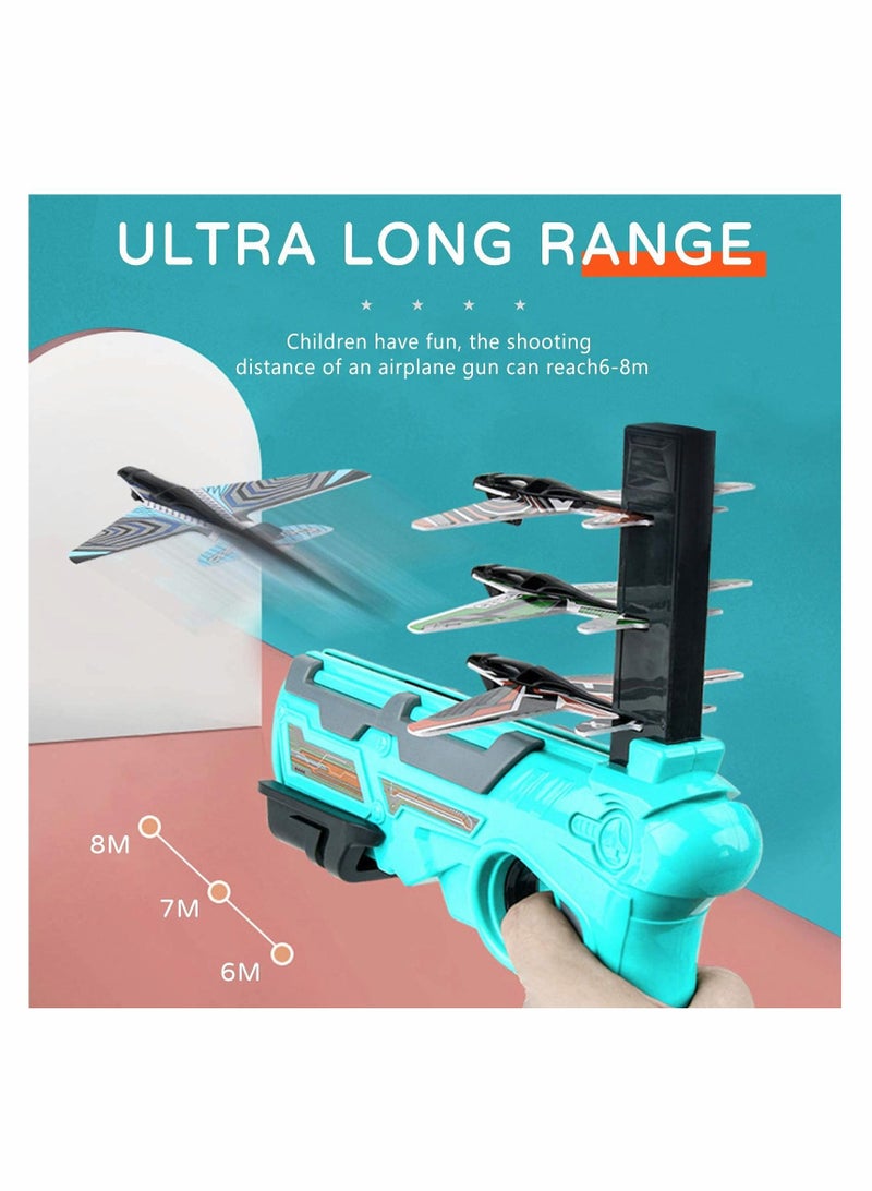 Airplane Toy 2022 New Hot Catapult Shooting Game for Kids One-Click Ejection Model Foam with 4 Pcs Glider Launcher (Blue Set)