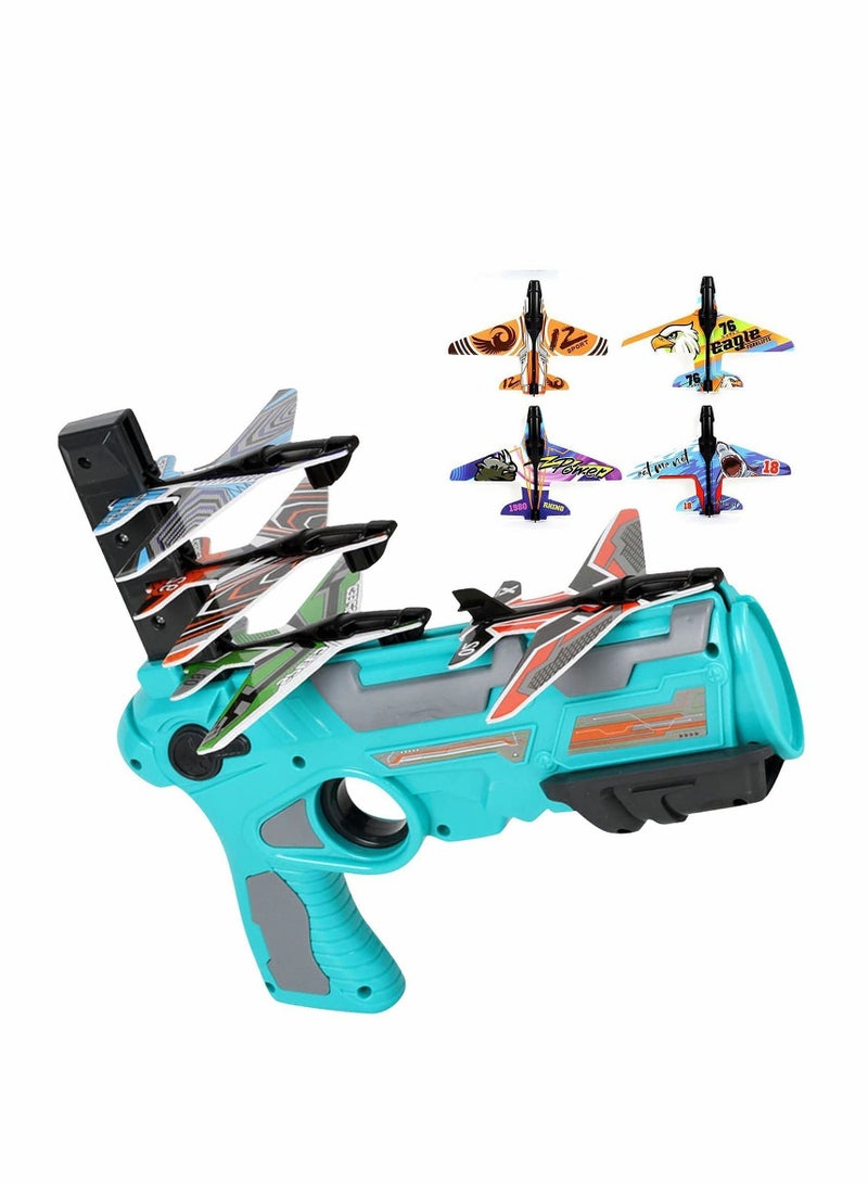 Airplane Toy 2022 New Hot Catapult Shooting Game for Kids One-Click Ejection Model Foam with 4 Pcs Glider Launcher (Blue Set)