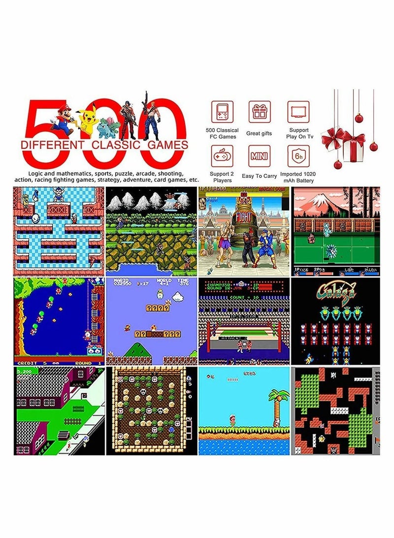 Handheld Gameboy Console, 500 Super Classic FC Games, Mini Game Console with 3.0-Inches Color Screen, 1020mAh Rechargeable Battery Portable Connect to TV and Two Players