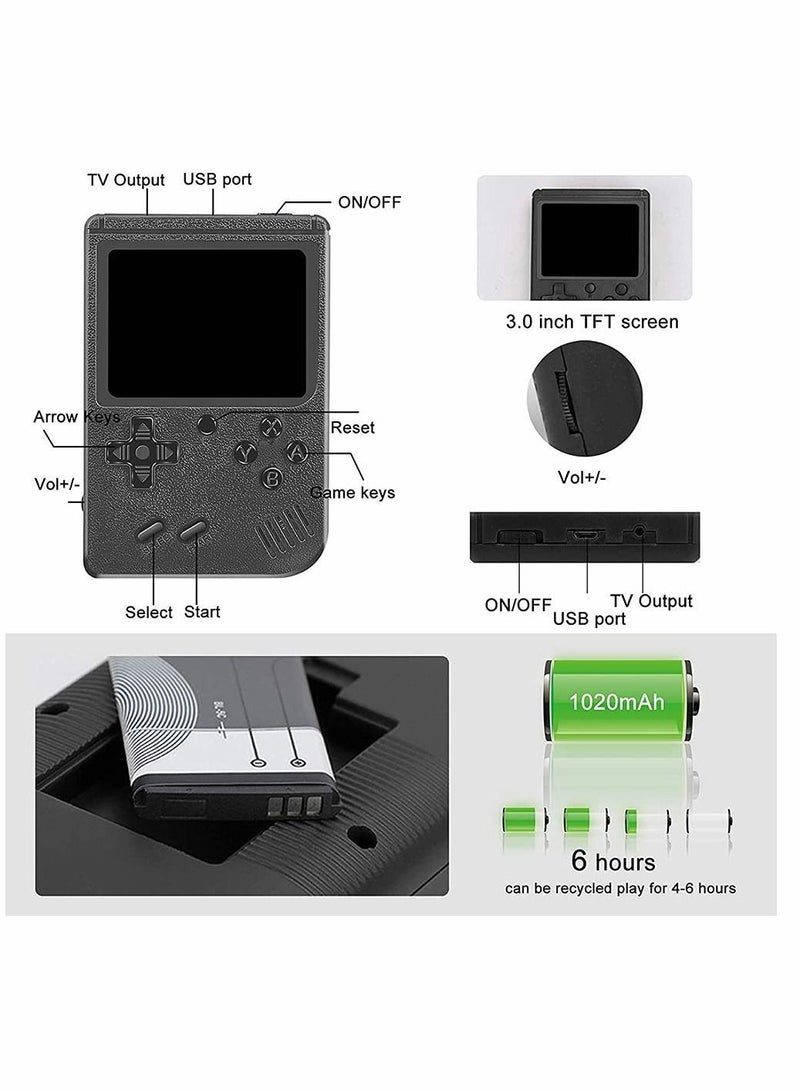 Handheld Gameboy Console, 500 Super Classic FC Games, Mini Game Console with 3.0-Inches Color Screen, 1020mAh Rechargeable Battery Portable Connect to TV and Two Players