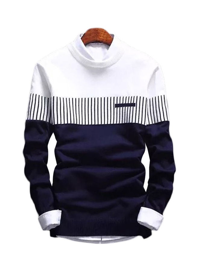 Color Block Stripe Knitted Pullover White/Blue