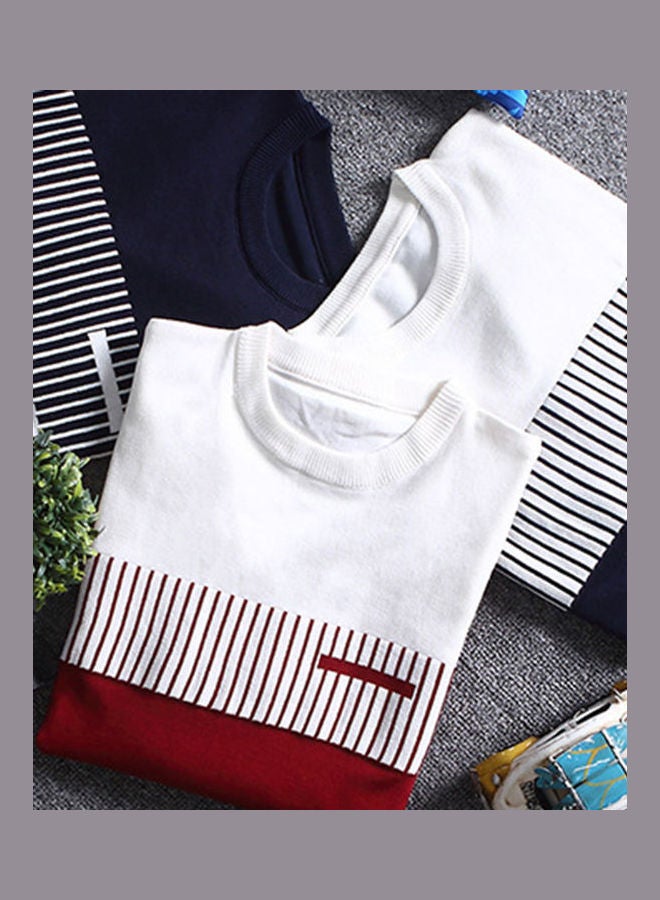 Color Block Stripe Knitted Pullover White/Blue