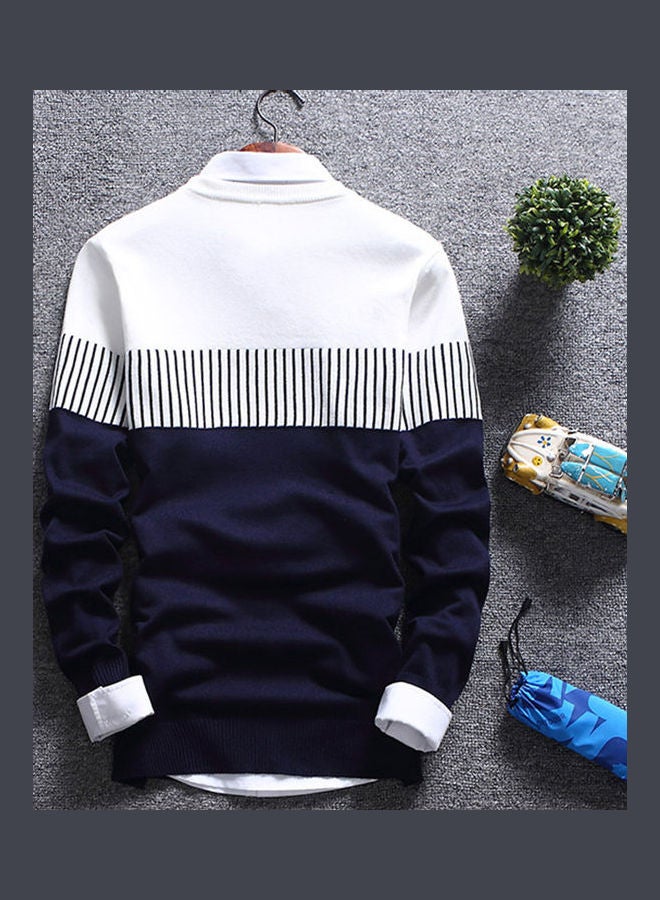 Color Block Stripe Knitted Pullover White/Blue