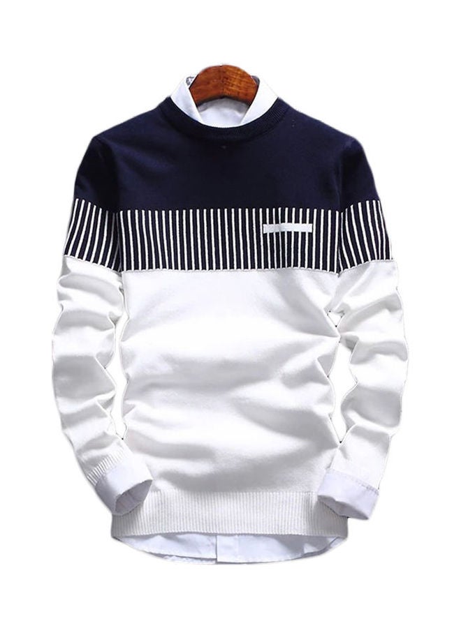 Color Block Stripe Knitted Pullover White/Blue