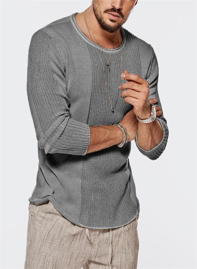 Men's Casual Round Neck Hollow Sweater