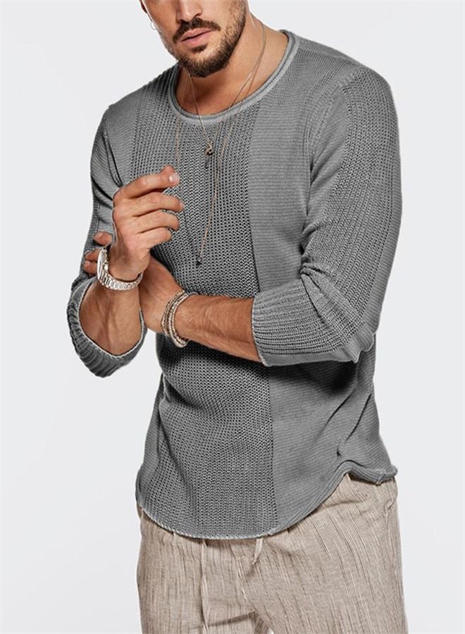 Men's Casual Round Neck Hollow Sweater