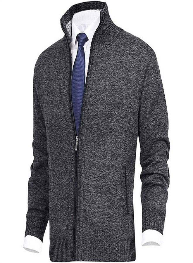 Men's Fashion Solid Color Stand Collar Cardigan Sweater