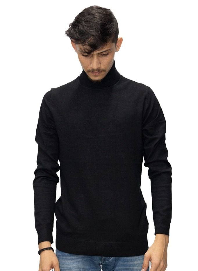 Men's plain black High Neck sweater