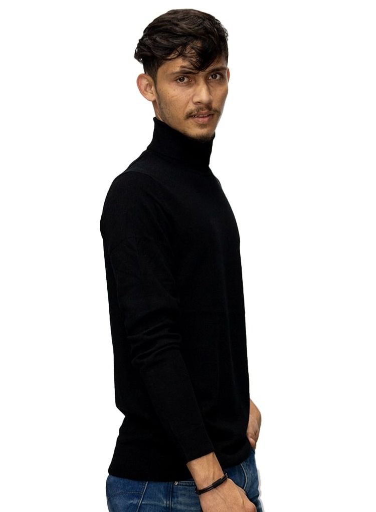 Men's plain black High Neck sweater