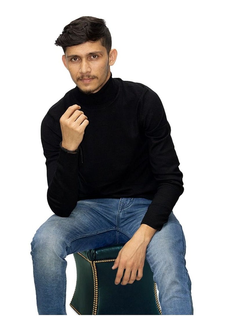 Men's plain black High Neck sweater