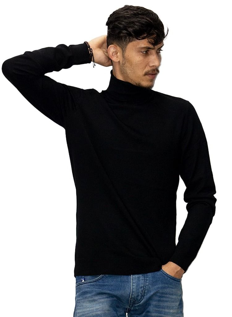 Men's plain black High Neck sweater