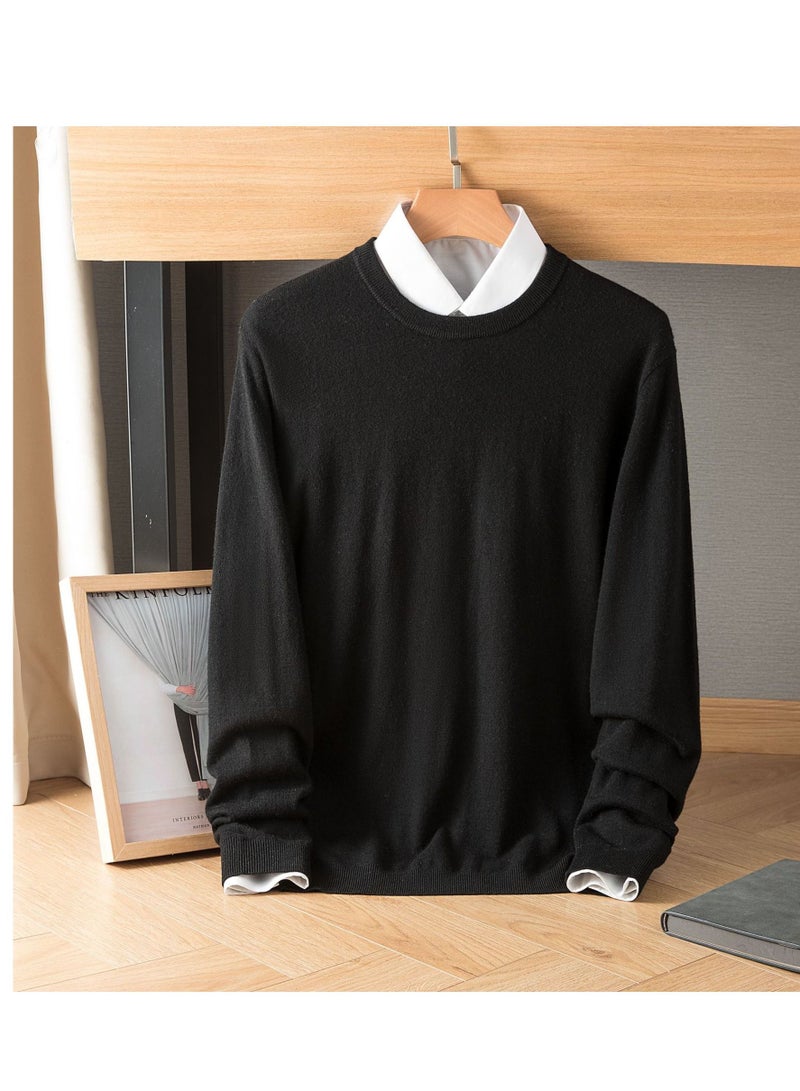 Men's Winter Wool Solid Color Round Neck Sweater