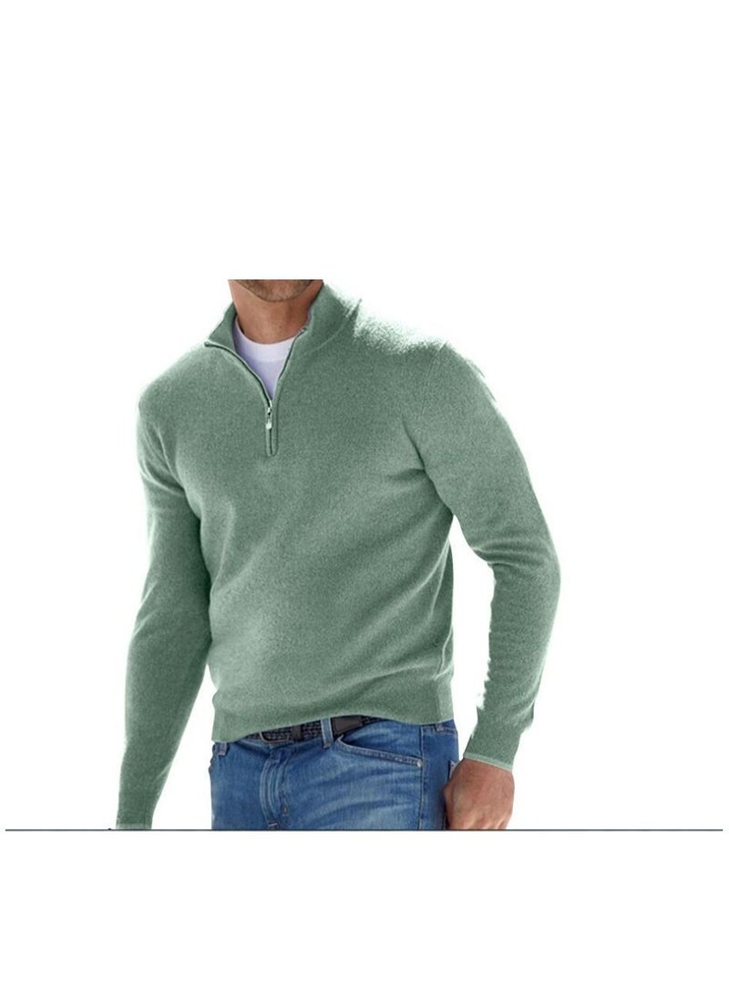 Fall Long Sleeved V-Neck  Zipper Men's Casual Sweater