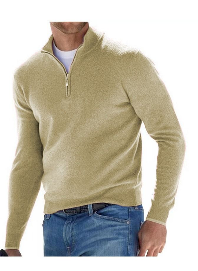 Fall Long Sleeved V-Neck  Zipper Men's Casual Sweater