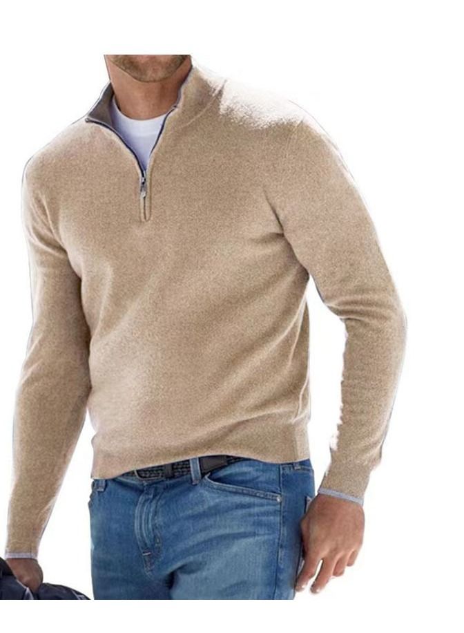 Fall Long Sleeved V-Neck  Zipper Men's Casual Sweater