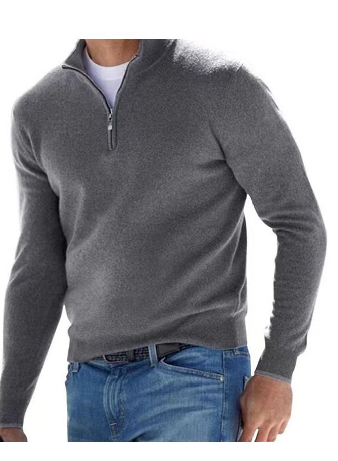 Fall Long Sleeved V-Neck  Zipper Men's Casual Sweater