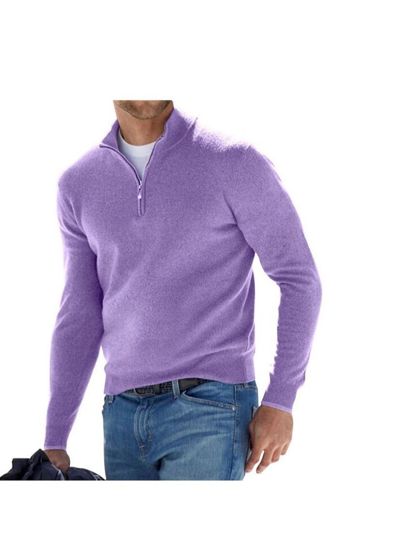 Fall Long Sleeved V-Neck  Zipper Men's Casual Sweater