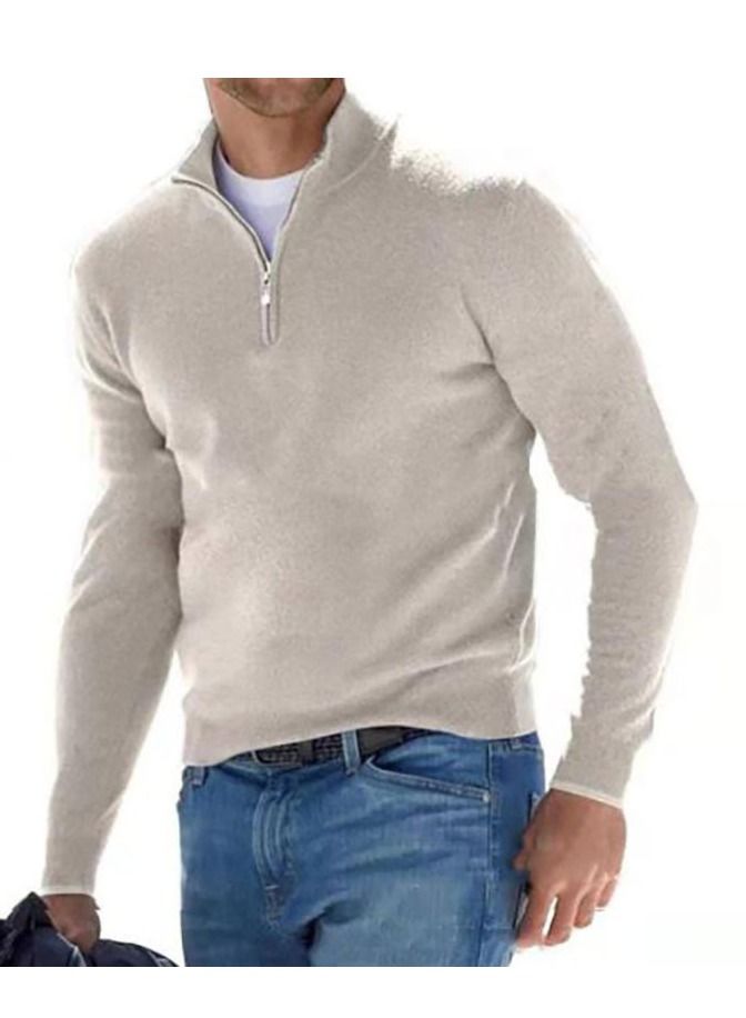 Fall Long Sleeved V-Neck  Zipper Men's Casual Sweater