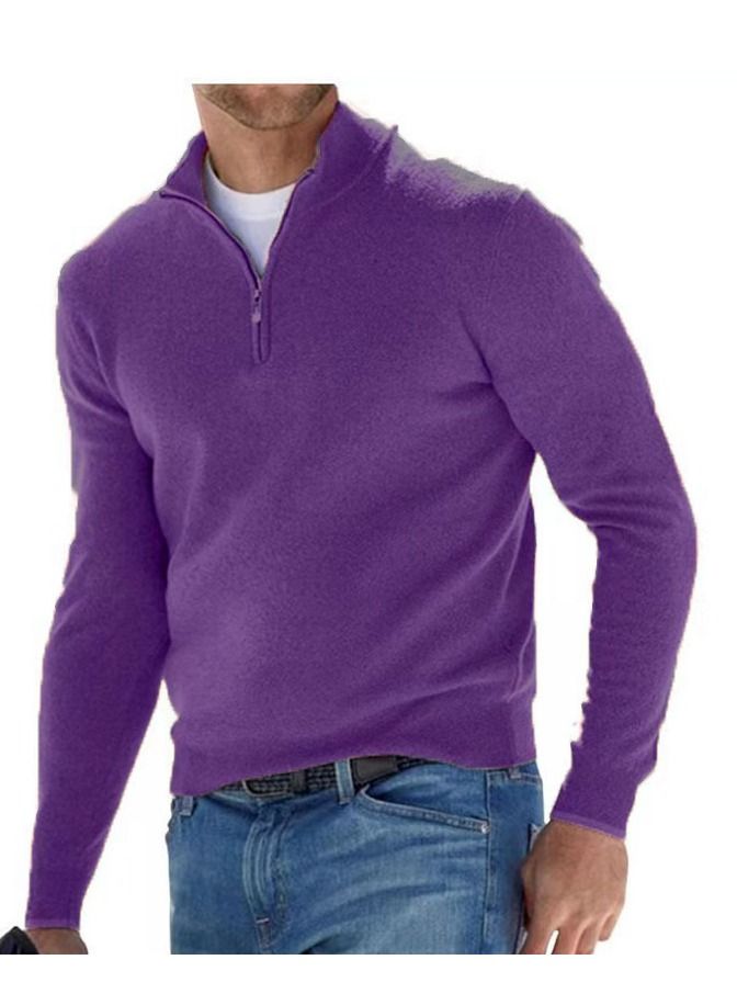 Fall Long Sleeved V-Neck  Zipper Men's Casual Sweater