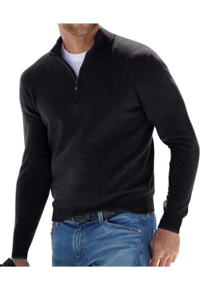 Fall Long Sleeved V-Neck  Zipper Men's Casual Sweater