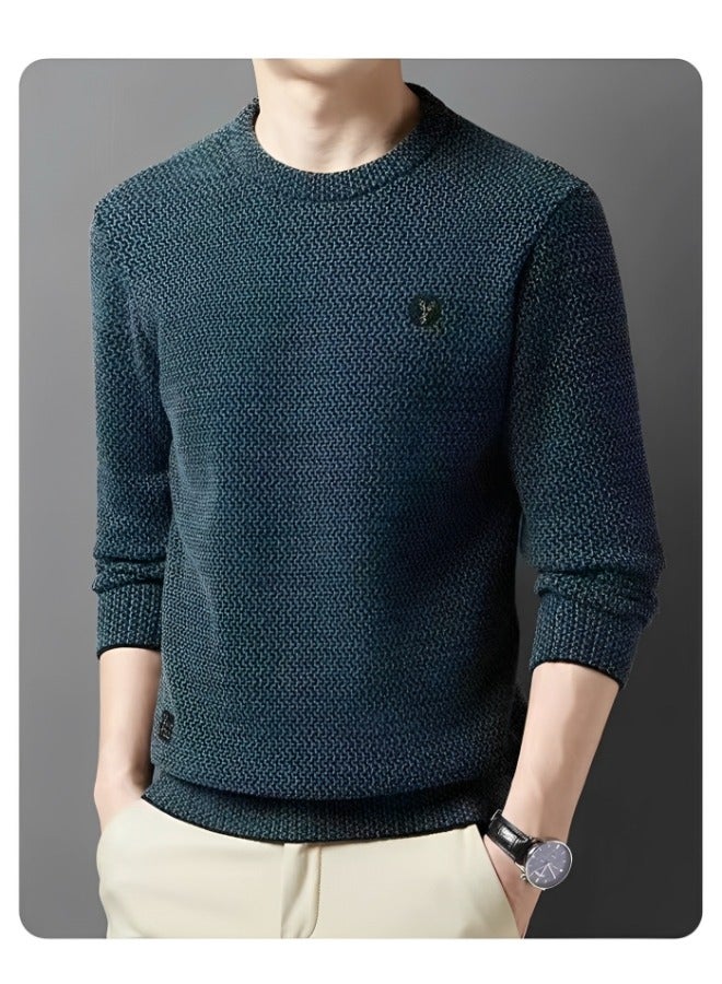 Men's Fleece Thick Knitted Shirt Winter Long Sleeve Crewneck Sweatshirt Thermal Top Anti-Static Workout Base Layer