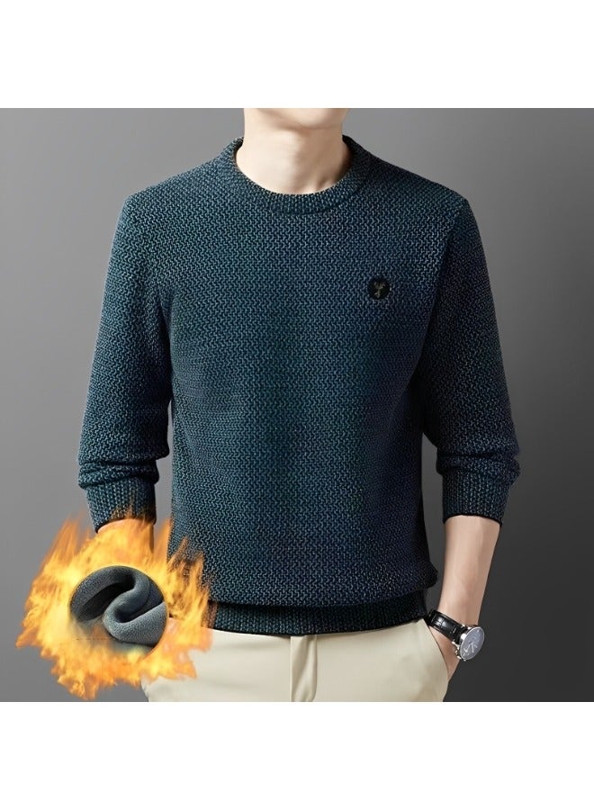 Men's Fleece Thick Knitted Shirt Winter Long Sleeve Crewneck Sweatshirt Thermal Top Anti-Static Workout Base Layer