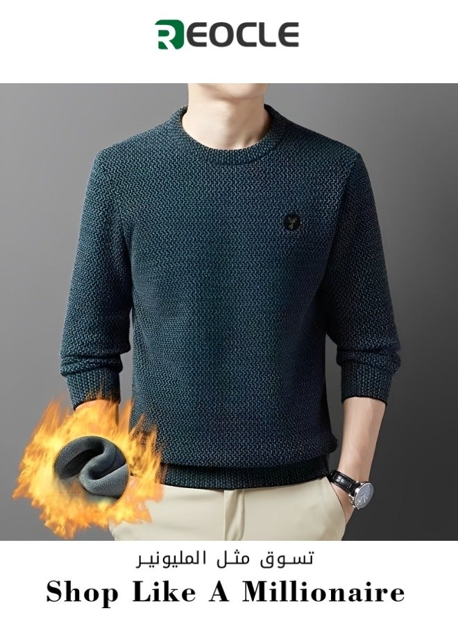 Men's Fleece Thick Knitted Shirt Winter Long Sleeve Crewneck Sweatshirt Thermal Top Anti-Static Workout Base Layer