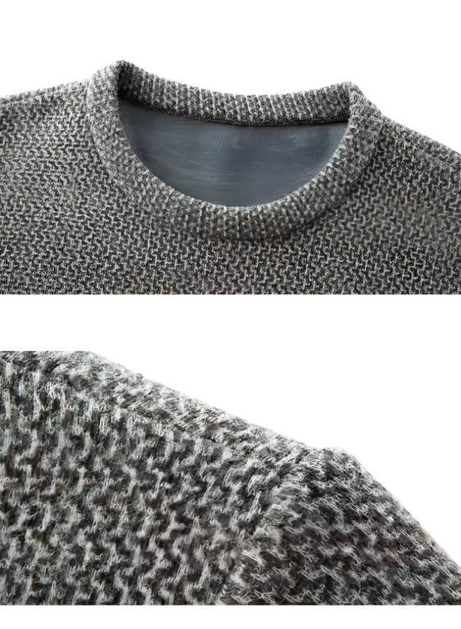 Men's Fleece Thick Knitted Shirt Winter Long Sleeve Crewneck Sweatshirt Thermal Top Anti-Static Workout Base Layer