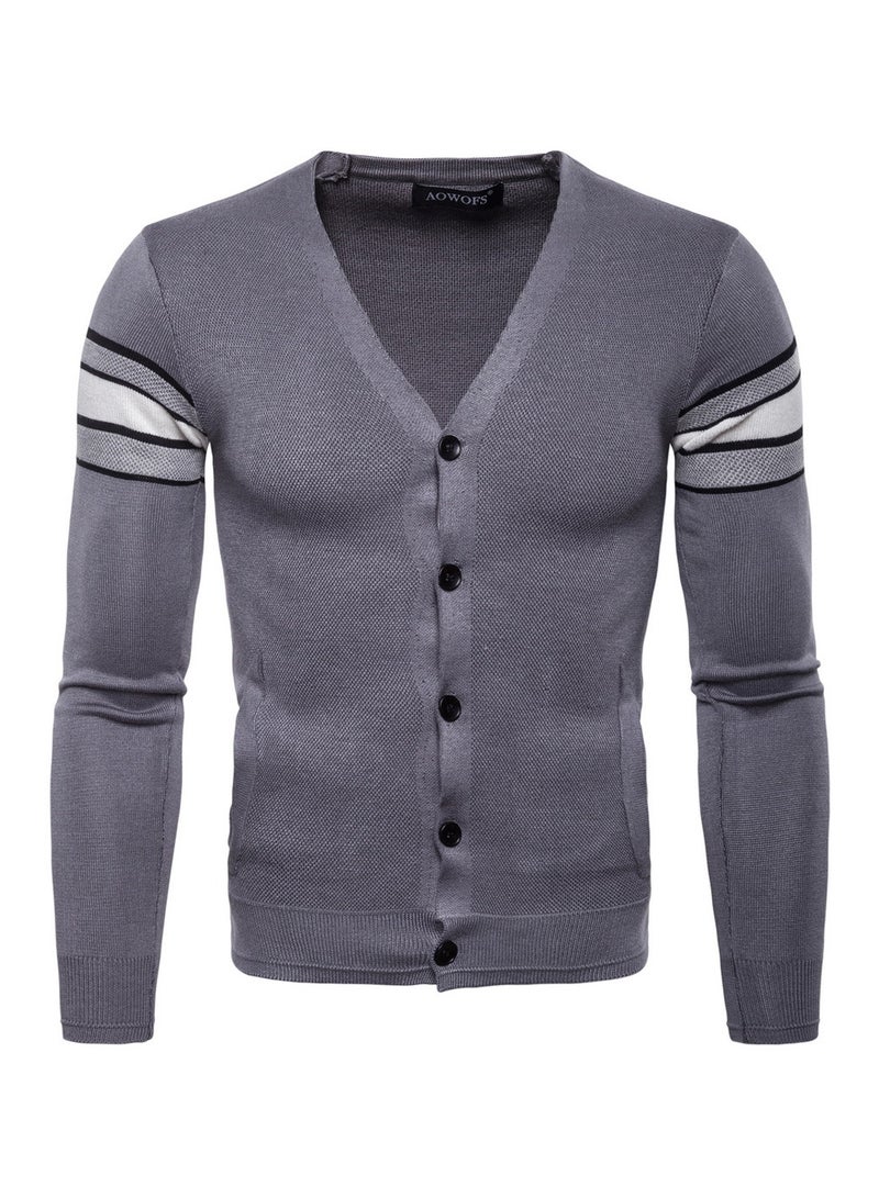 Slim Fit Long Sleeve Cardigan Grey/White/Black