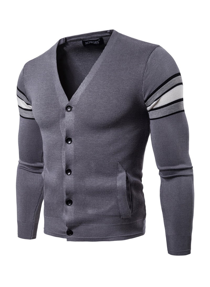 Slim Fit Long Sleeve Cardigan Grey/White/Black