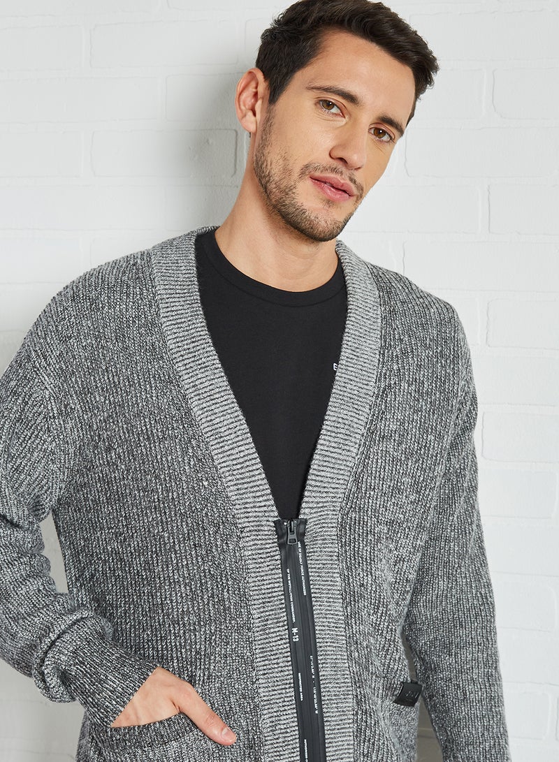 Zip Through Cardigan Heather Charcoal