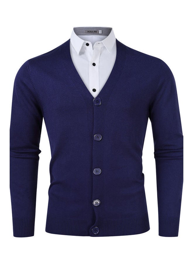 Casual Knitted Button Down Cardigan Blue
